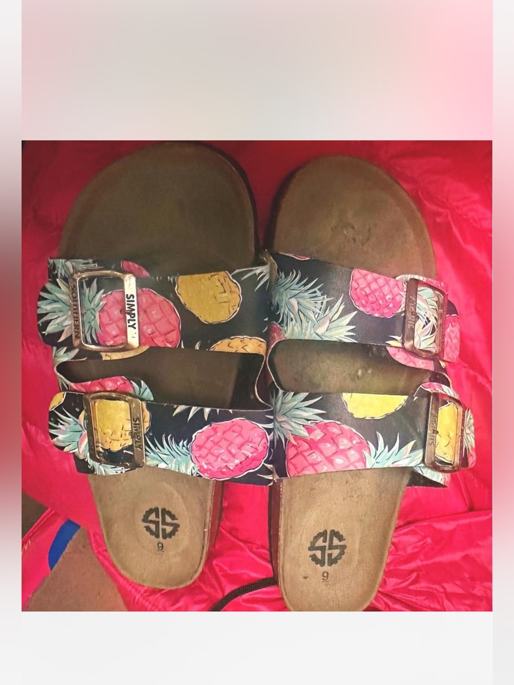 Simply Southern Pineapple Print Double Buckle Sandals